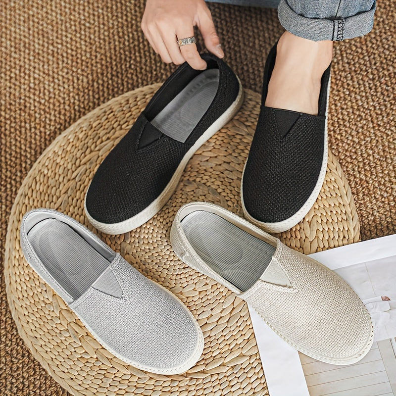 Treaden | Mocassins en lin respirant pour homme - Chaussures plates décontractées à enfiler, motif paille tressée