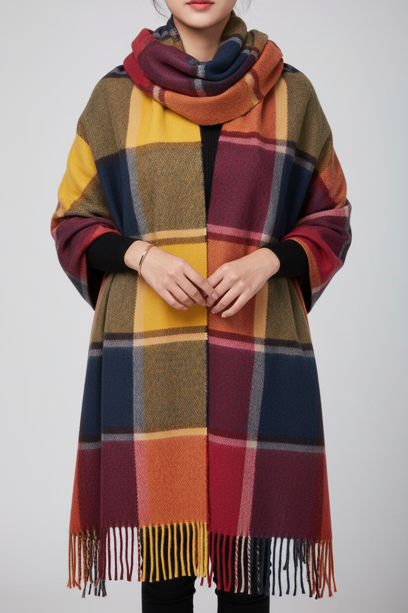 Evrina | Luxe kasjmier sjaal met ruitjespatroon – zachte, behaaglijke winteromslagdoek voor dames