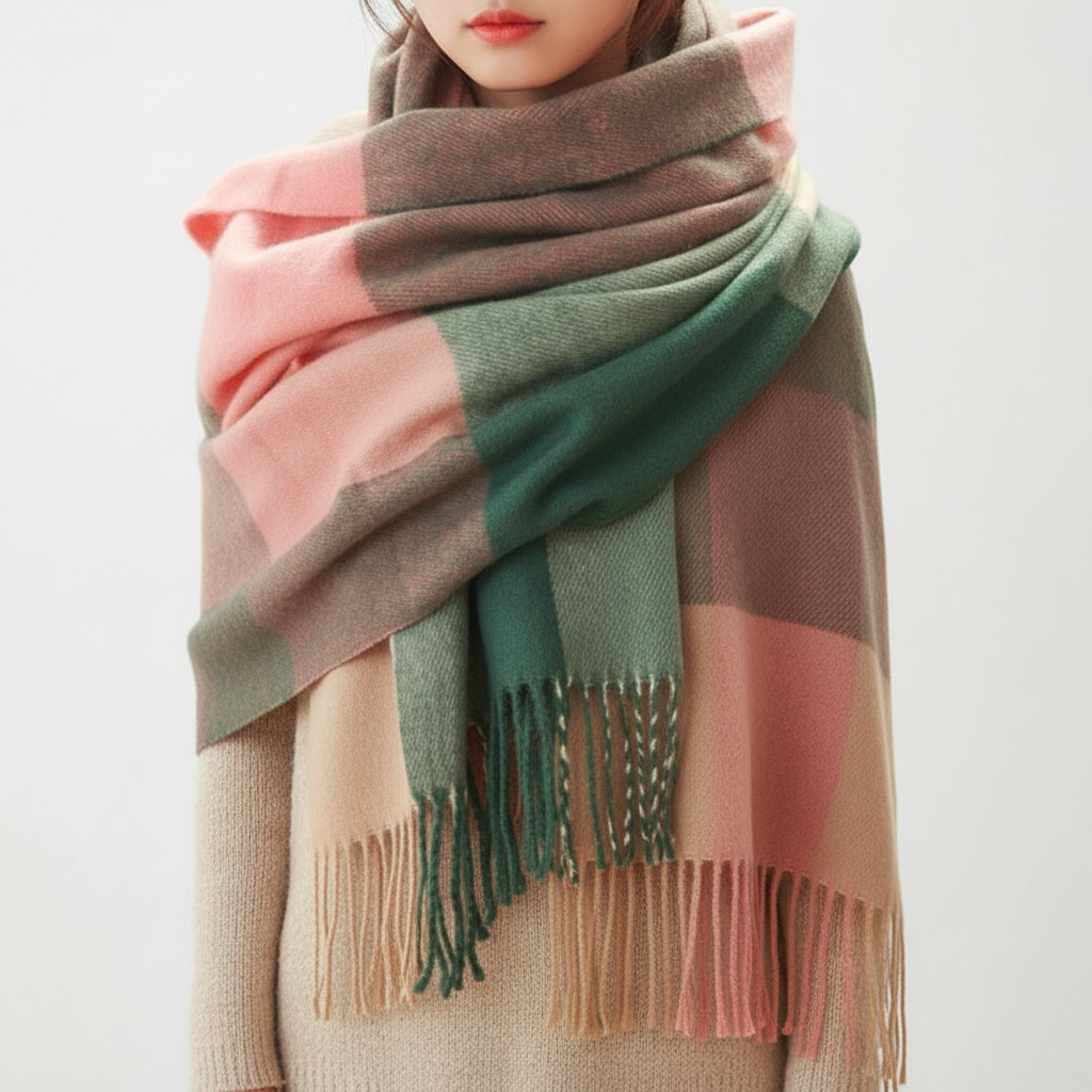 Evrina | Luxe kasjmier sjaal met ruitjespatroon – zachte, behaaglijke winteromslagdoek voor dames