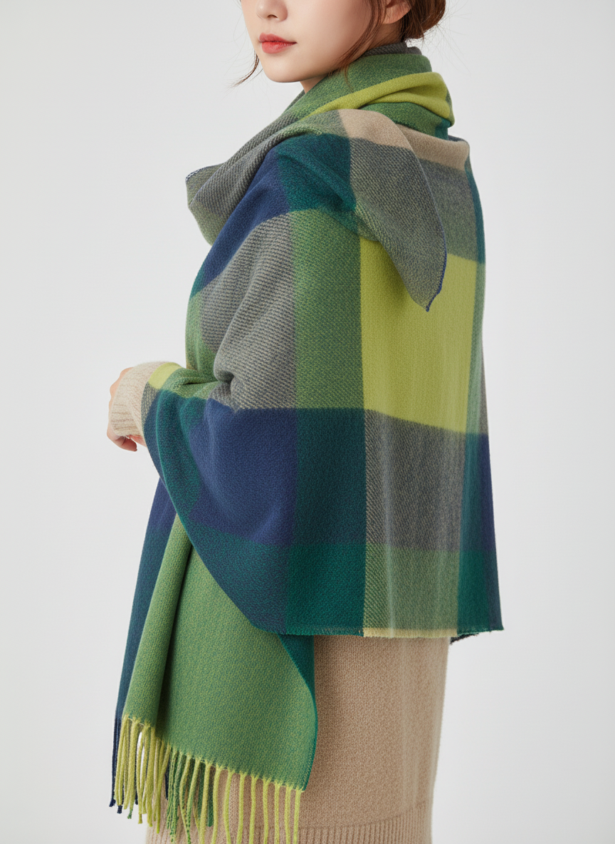 Evrina | Luxe kasjmier sjaal met ruitjespatroon – zachte, behaaglijke winteromslagdoek voor dames