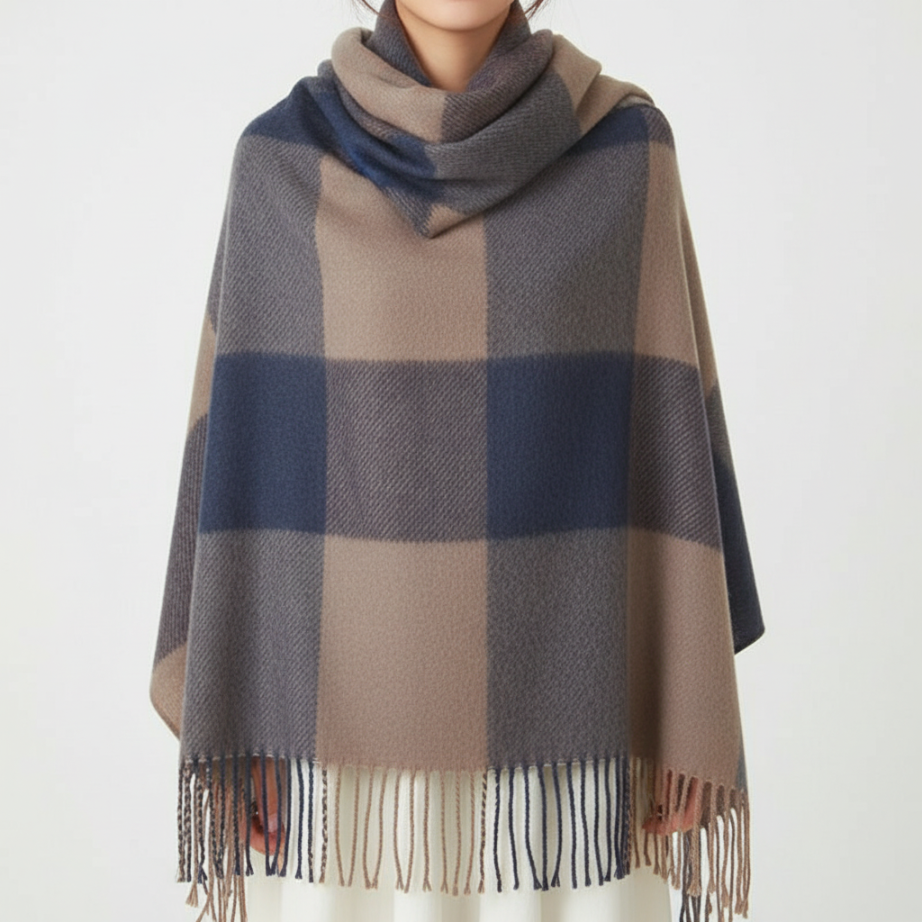 Evrina | Luxe kasjmier sjaal met ruitjespatroon – zachte, behaaglijke winteromslagdoek voor dames