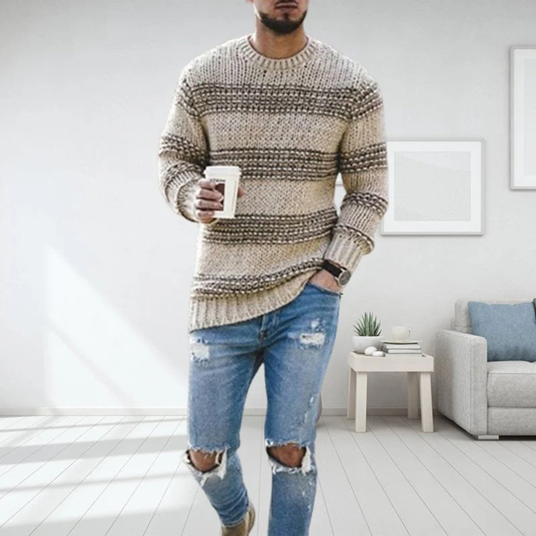 Maelor | Pull en grosse maille pour homme – motif rayé, pull d'hiver chaud, décontracté et confortable