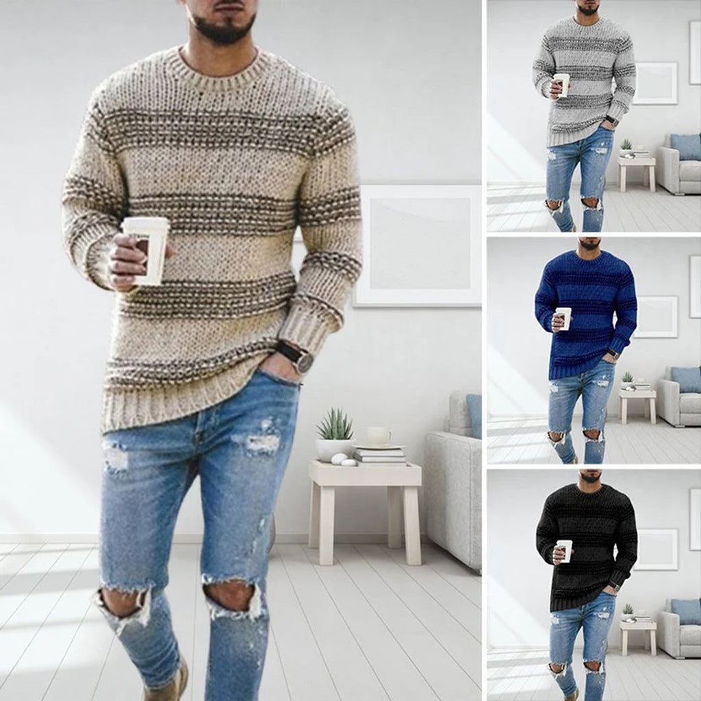 Maelor | Pull en grosse maille pour homme – motif rayé, pull d'hiver chaud, décontracté et confortable