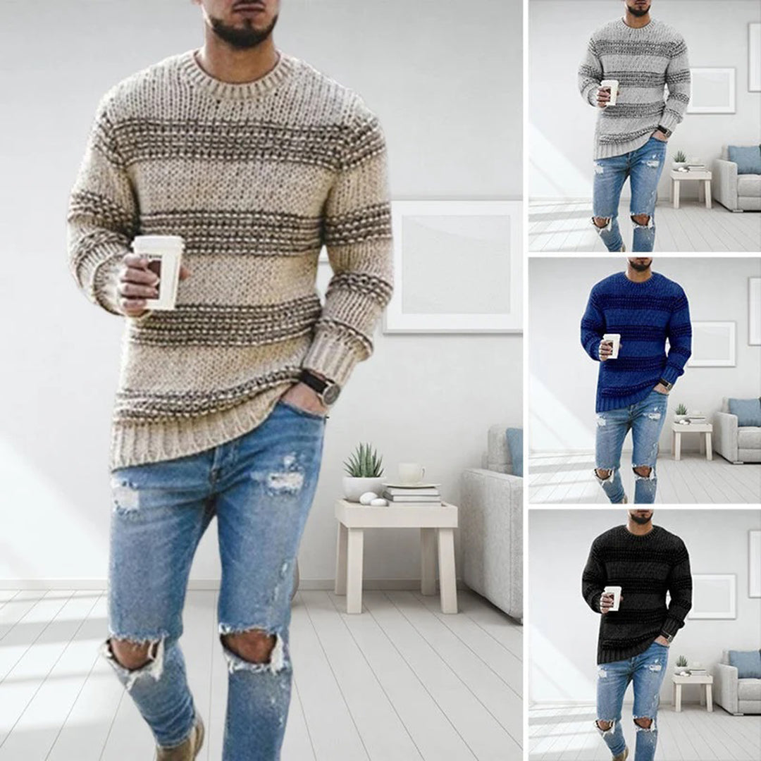 Maelor | Pull en grosse maille pour homme – motif rayé, pull d'hiver chaud, décontracté et confortable