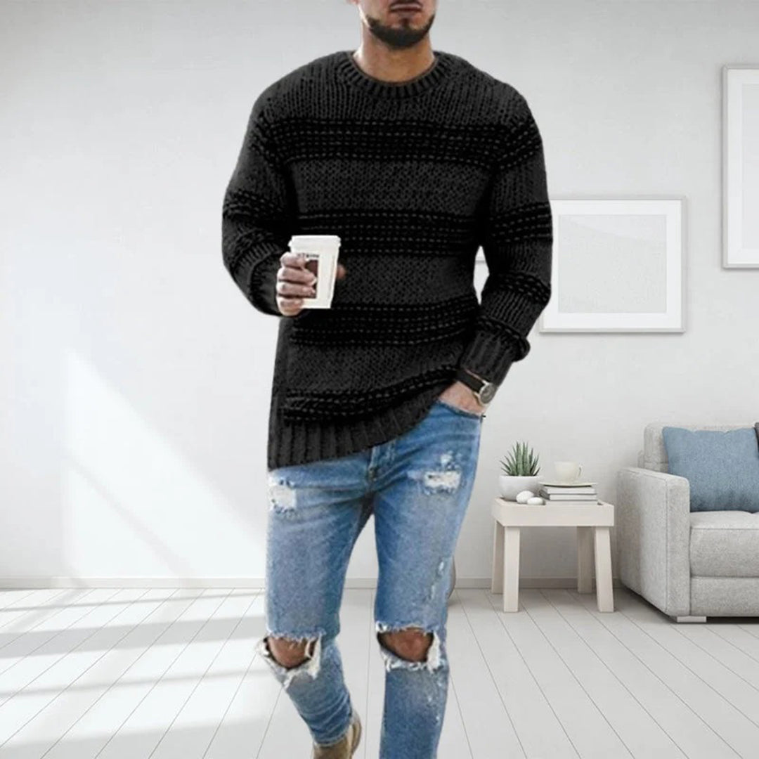 Maelor | Pull en grosse maille pour homme – motif rayé, pull d'hiver chaud, décontracté et confortable