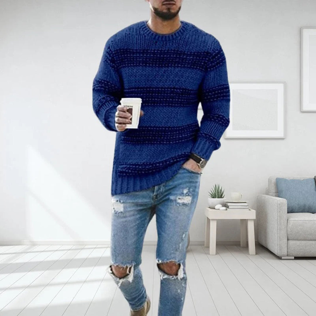Maelor | Pull en grosse maille pour homme – motif rayé, pull d'hiver chaud, décontracté et confortable