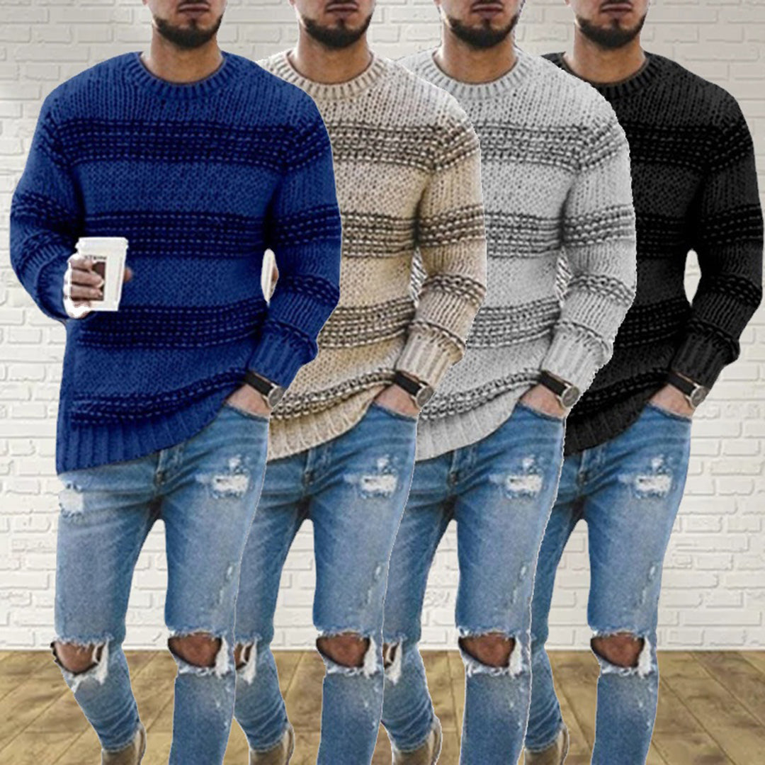 Maelor | Pull en grosse maille pour homme – motif rayé, pull d'hiver chaud, décontracté et confortable
