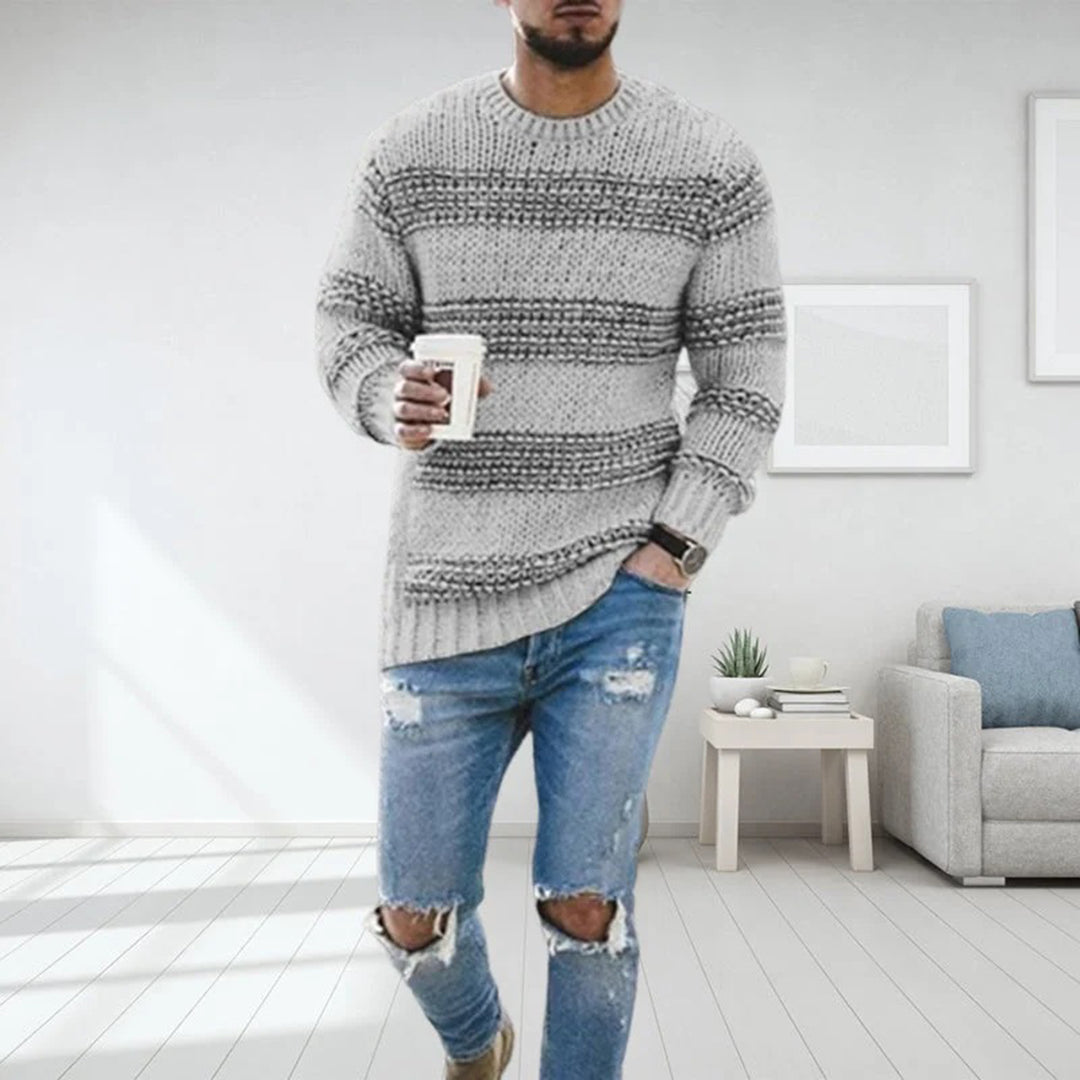 Maelor | Pull en grosse maille pour homme – motif rayé, pull d'hiver chaud, décontracté et confortable