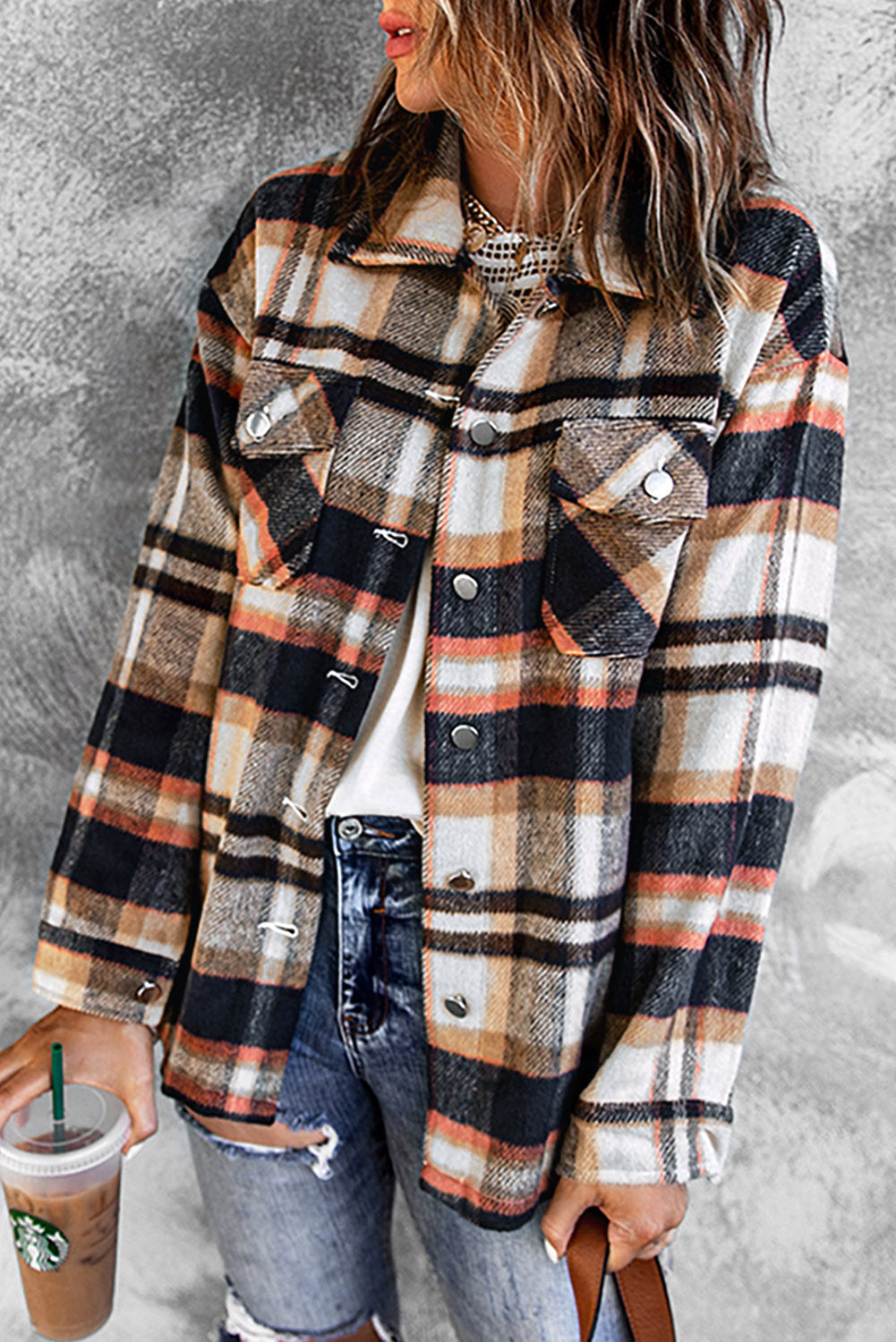 Haloria | Dames Geometrische Geruite Shacket – Shirtjack met Lange Mouwen en Knopen
