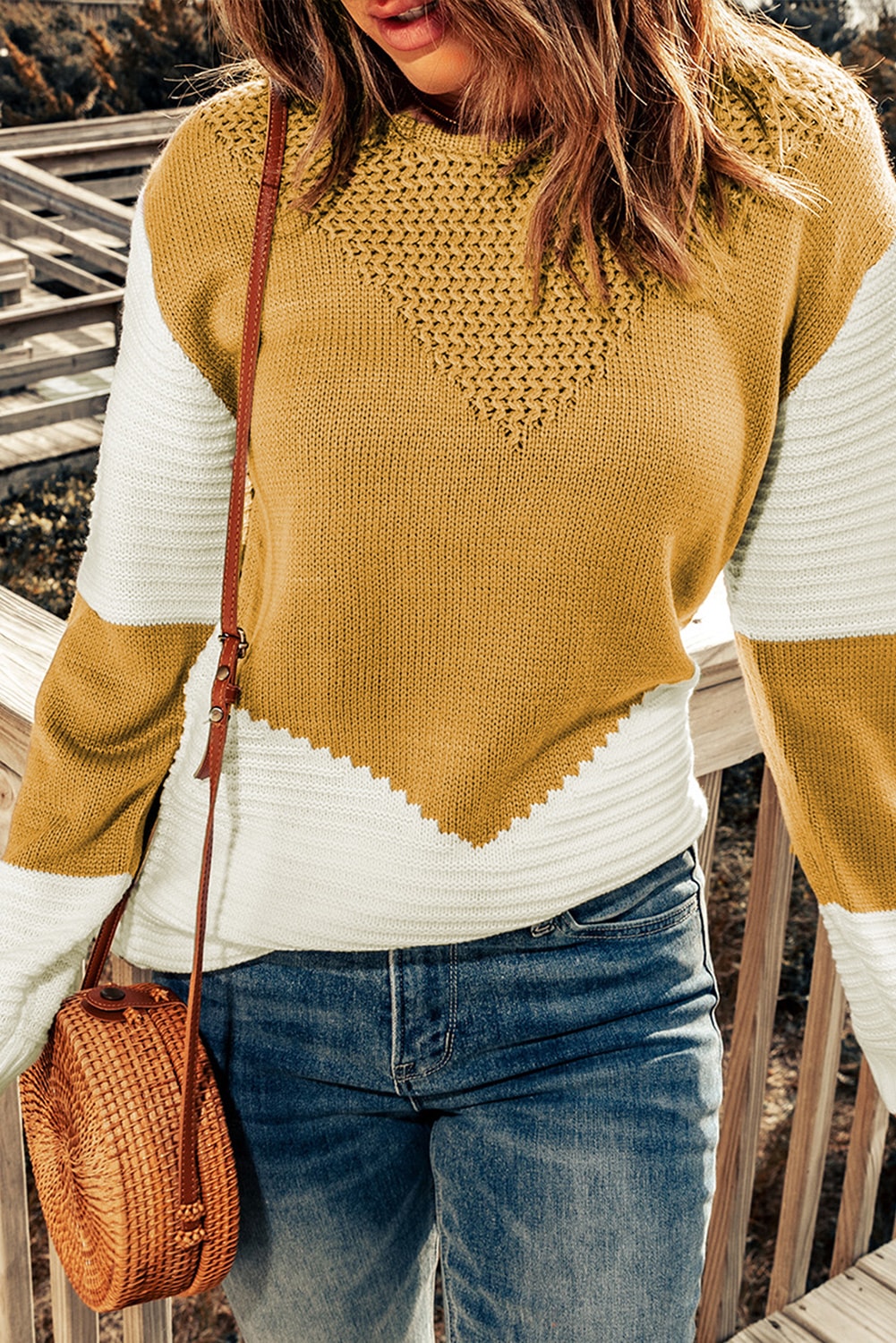 Aivara | Tweekleurige chevron-trui voor dames – Casual gebreide pullover met lange mouwen