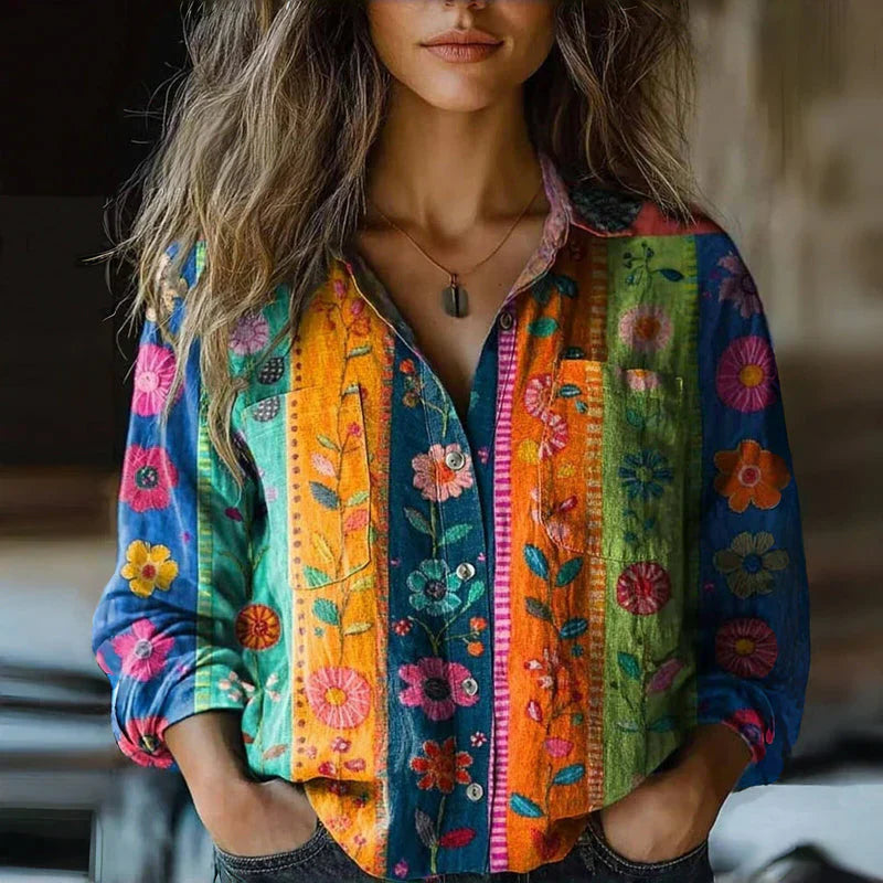 Umaira | Vintage blouse voor dames – elegante retro top met lange mouwen