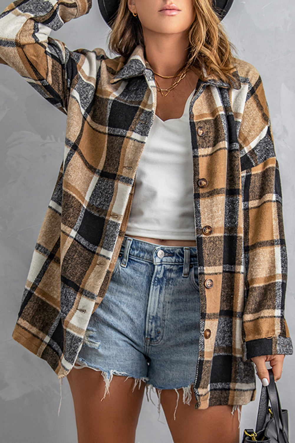 Wyloria | Dames Geruite Shacket – Losvallend Shirtjack met Reverskraag