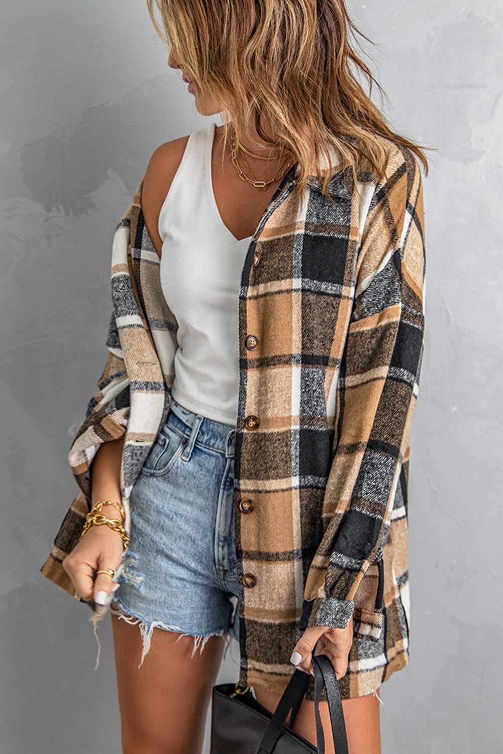 Wyloria | Dames Geruite Shacket – Losvallend Shirtjack met Reverskraag