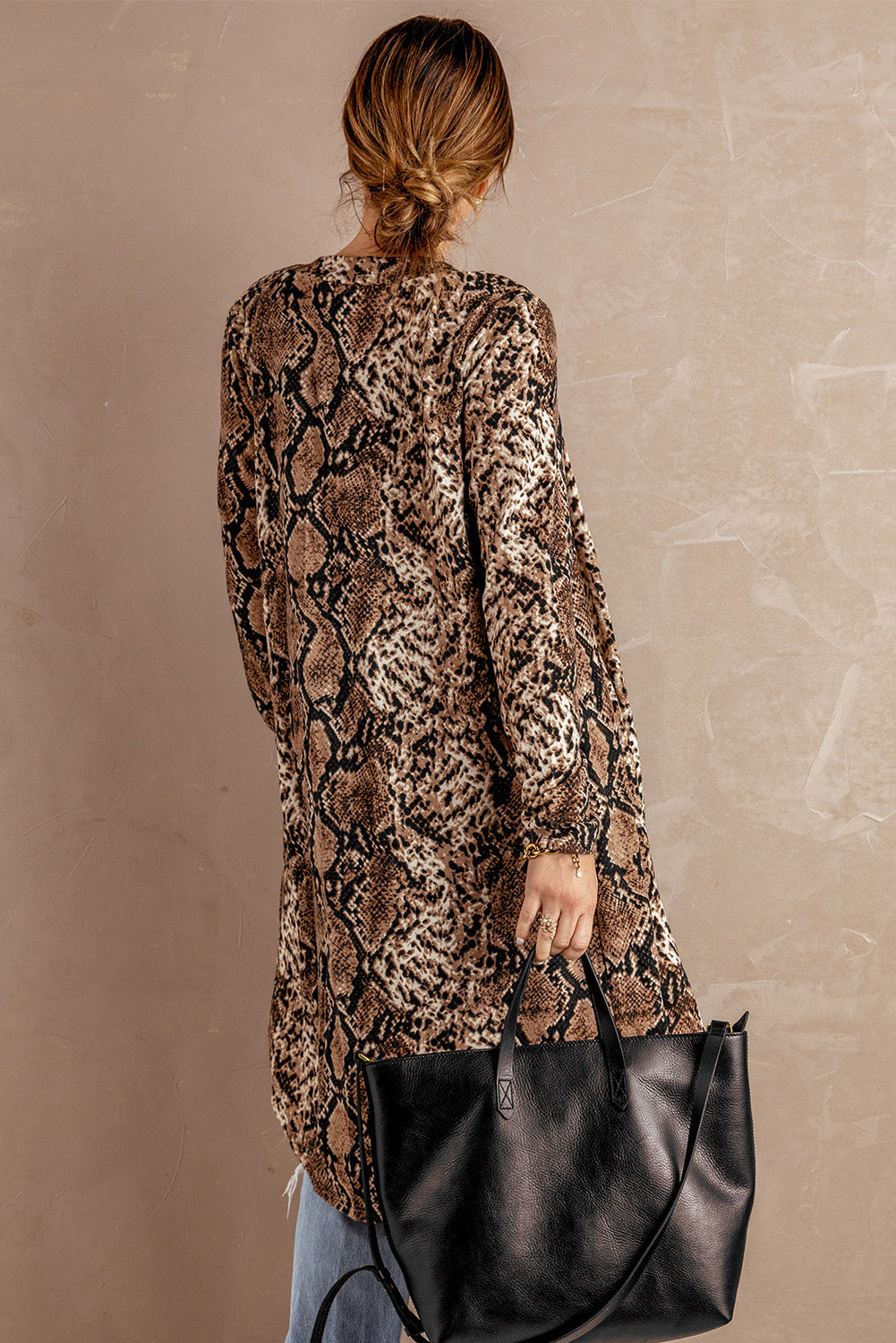 Avena | Dames Lang Vest met Slangenprint – Open Voorkant, Casual Modieuze Laagjes Jas