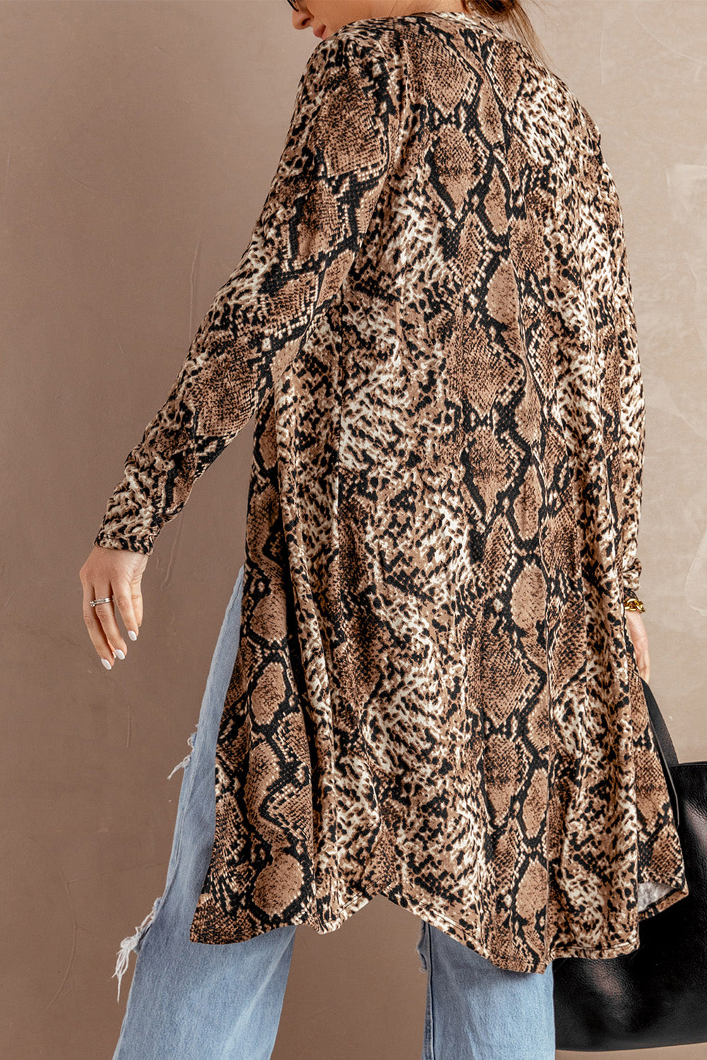 Avena | Dames Lang Vest met Slangenprint – Open Voorkant, Casual Modieuze Laagjes Jas
