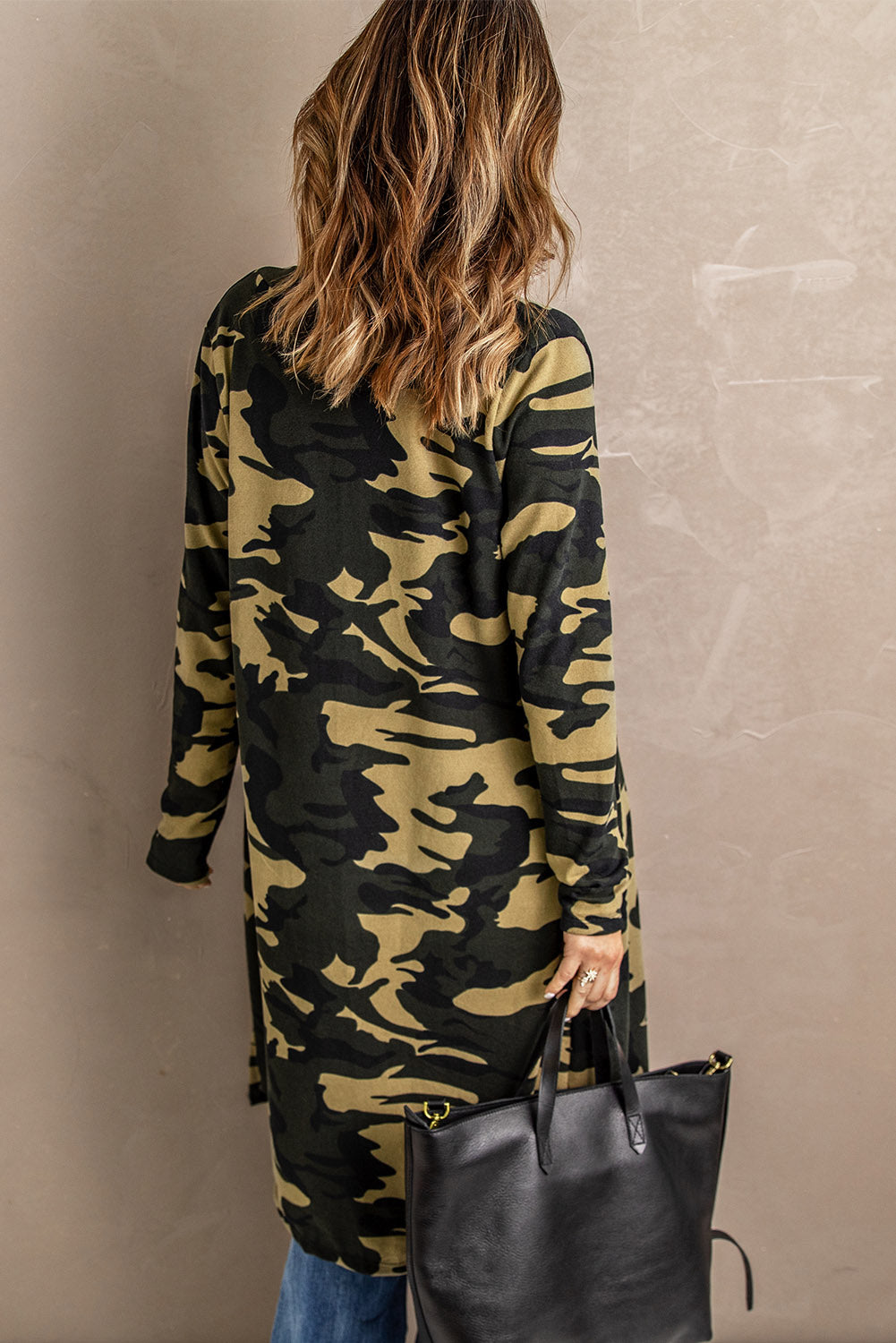 Faronelle | Dames Groene Camouflage Lange Cardigan – Lichtgewicht Open Vest