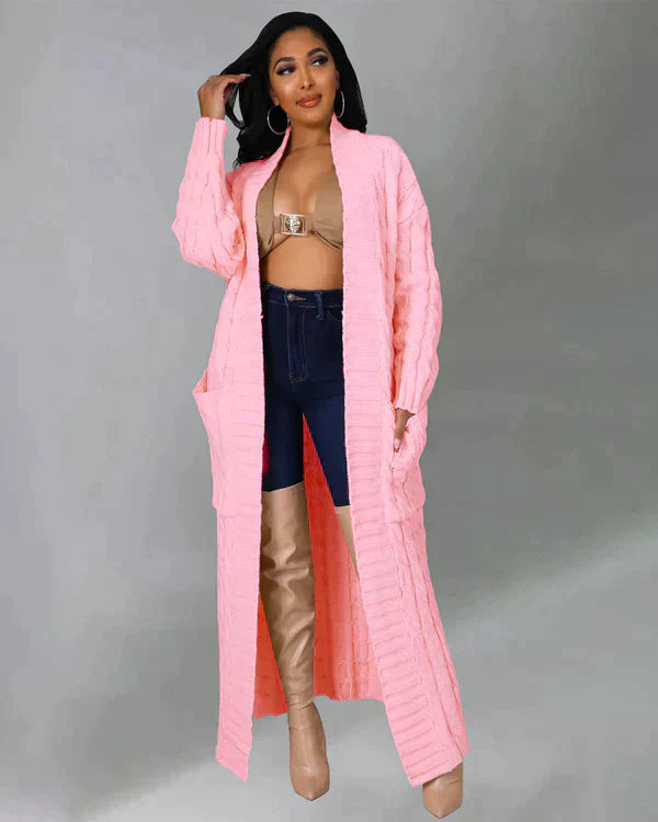 Zynelle | Lässige lange Strickjacke für Damen mit Taschen – weicher Strickpullover mit offener Vorderseite