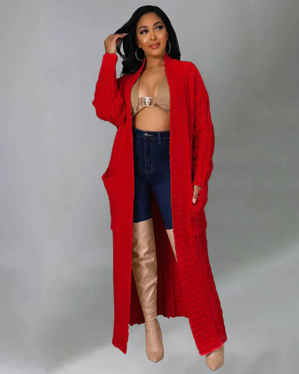 Zynelle | Lässige lange Strickjacke für Damen mit Taschen – weicher Strickpullover mit offener Vorderseite