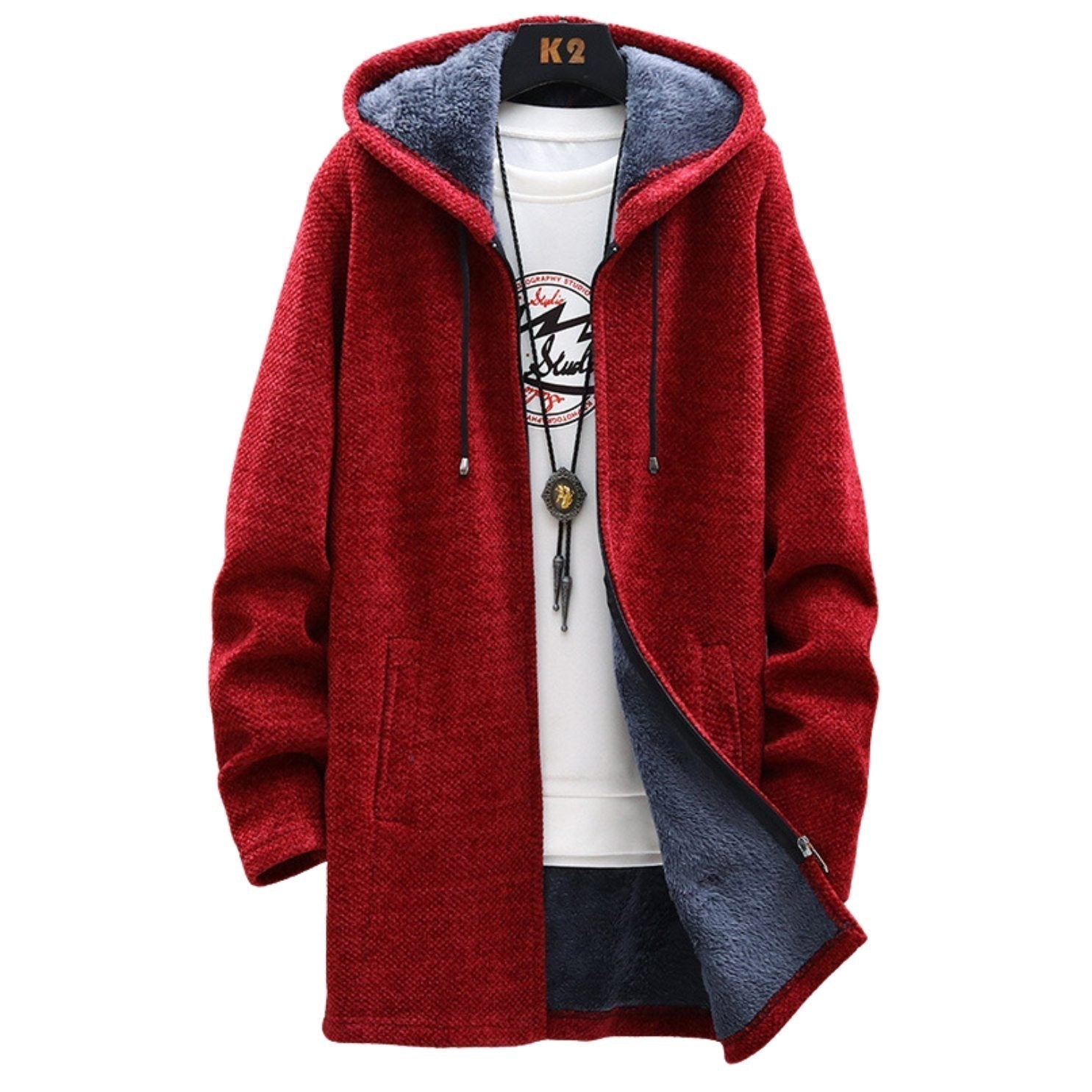 Rhyson | Sweat à capuche épais doublé polaire pour homme – Pull chaud zippé, pull d'hiver décontracté