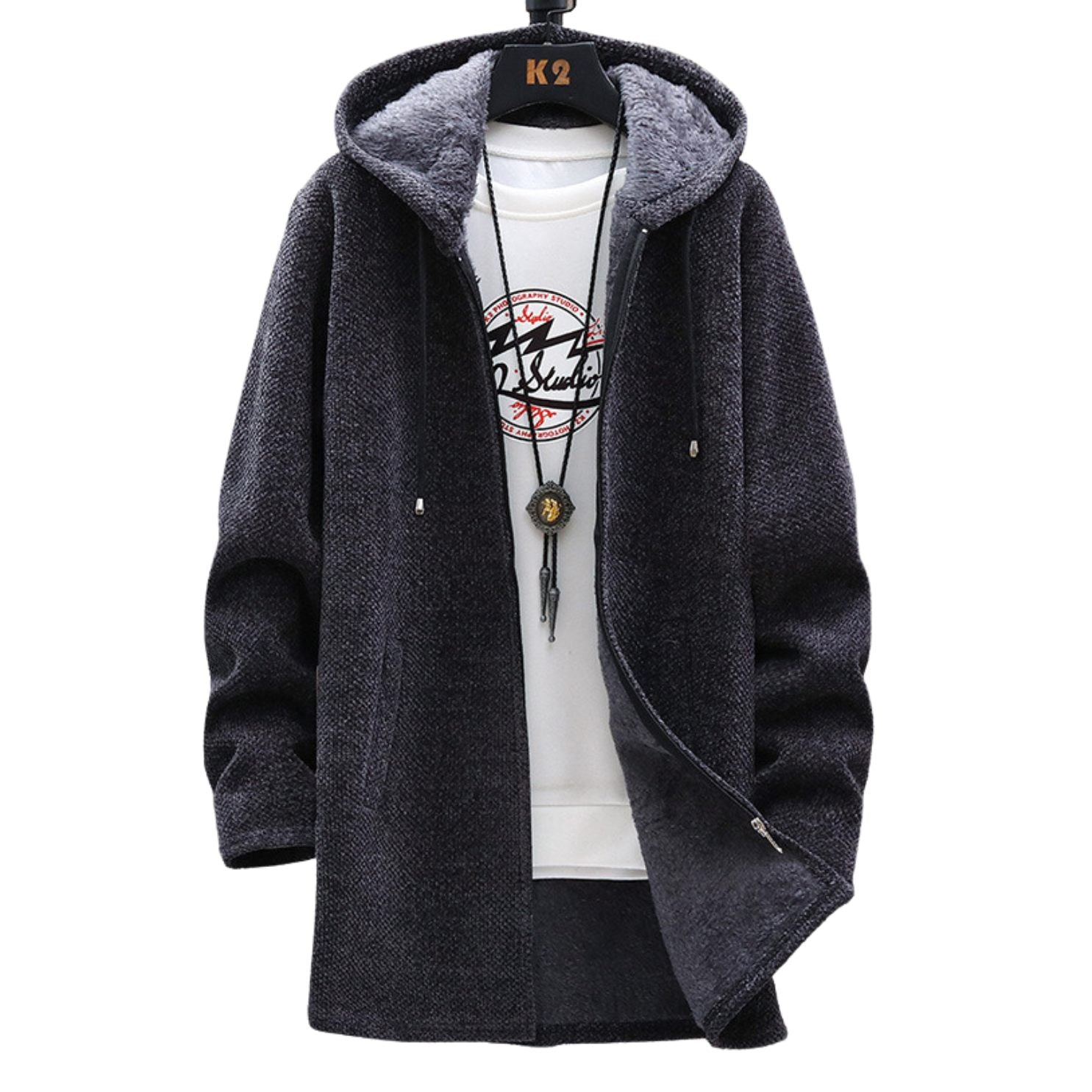 Rhyson | Dick gefütterter Hoodie für Herren – Warmer Pullover mit Reißverschluss, lässiger Winterpullover
