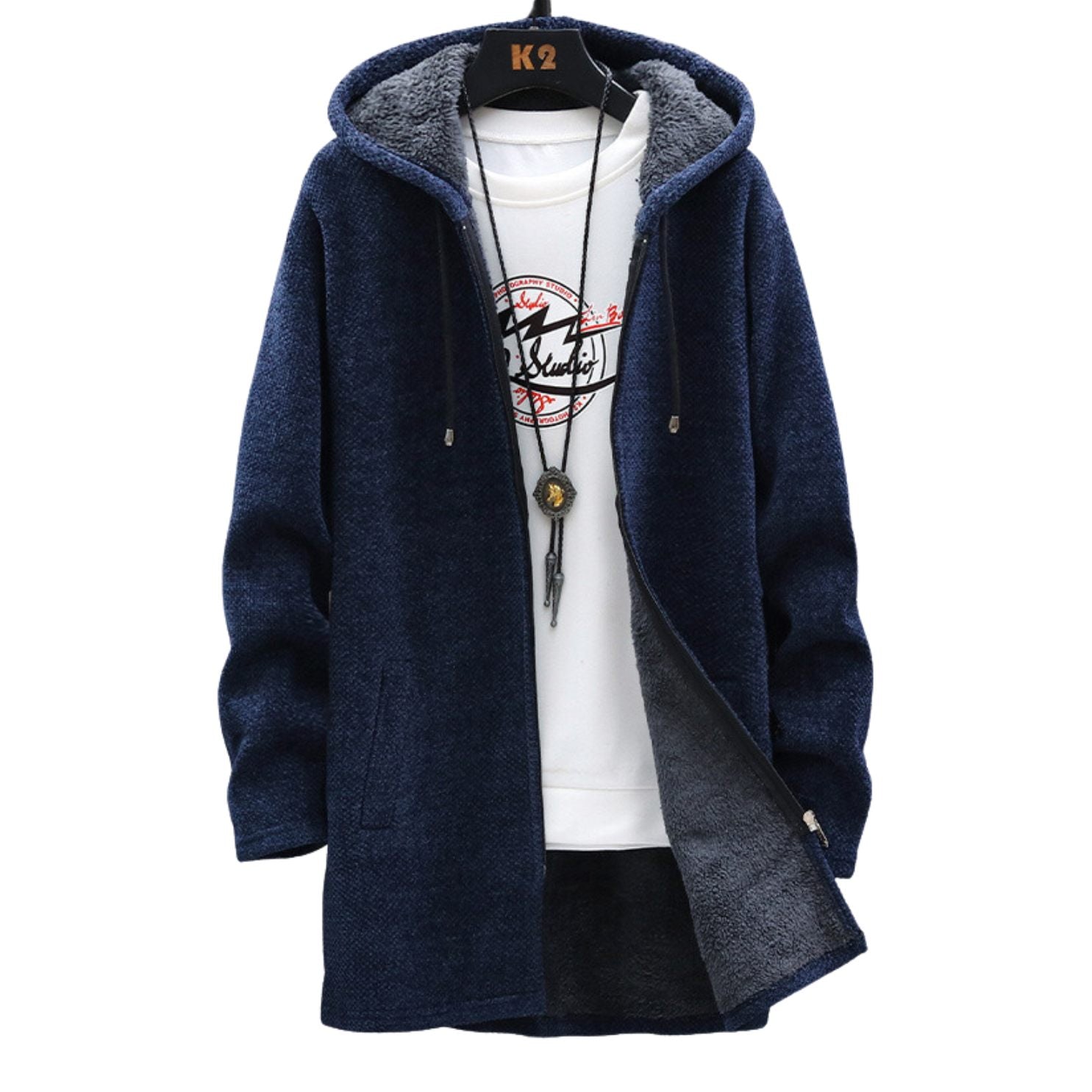 Rhyson | Dick gefütterter Hoodie für Herren – Warmer Pullover mit Reißverschluss, lässiger Winterpullover