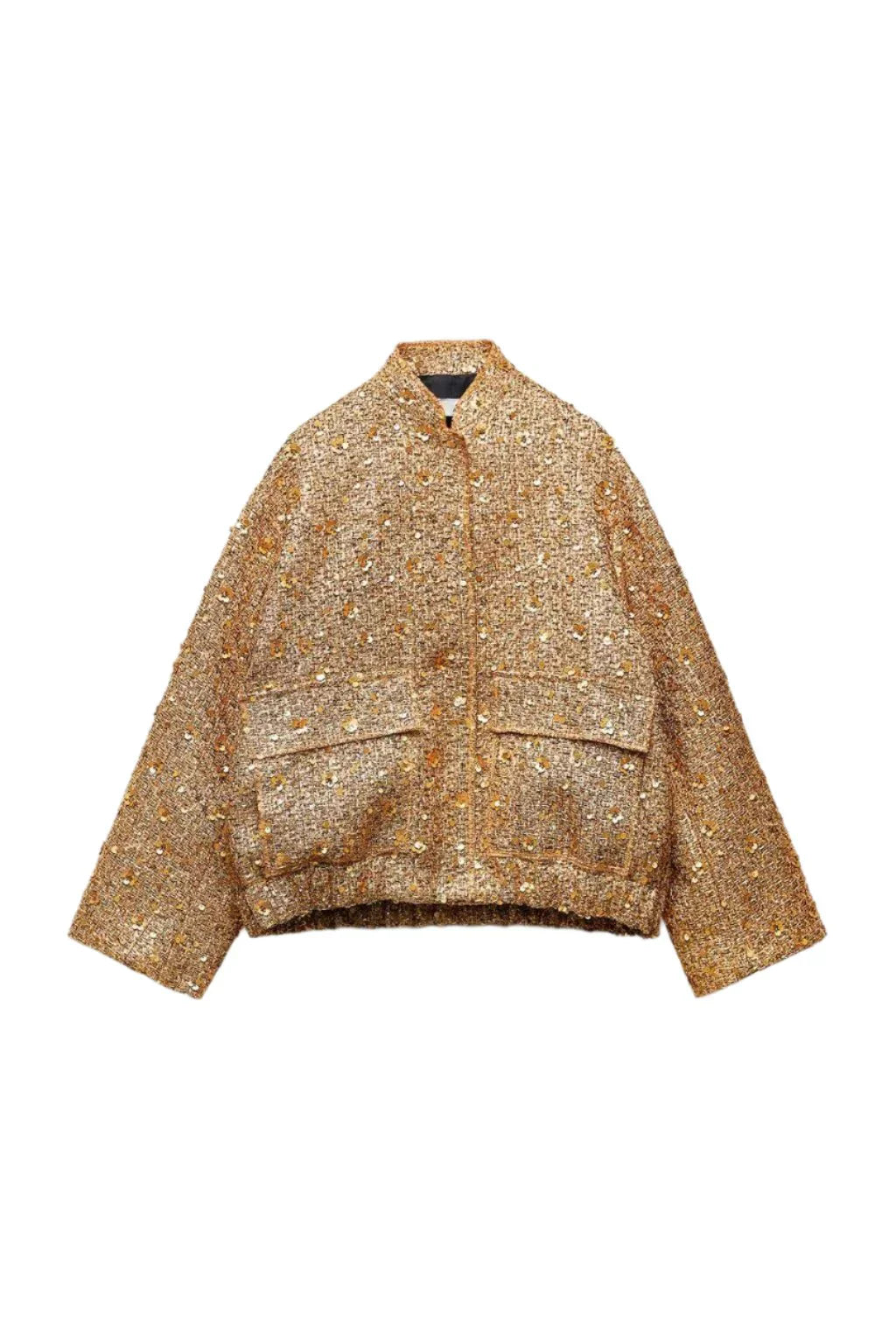 Cadira | Blouson bomber femme à sequins métallisés dorés - Léger, design texturé à sequins