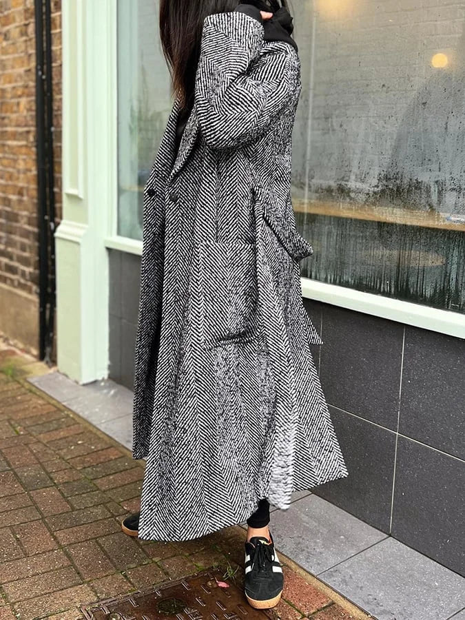 Kaelithia | Manteau femme à chevrons, long manteau élégant, manteau d'hiver classique, style intemporel