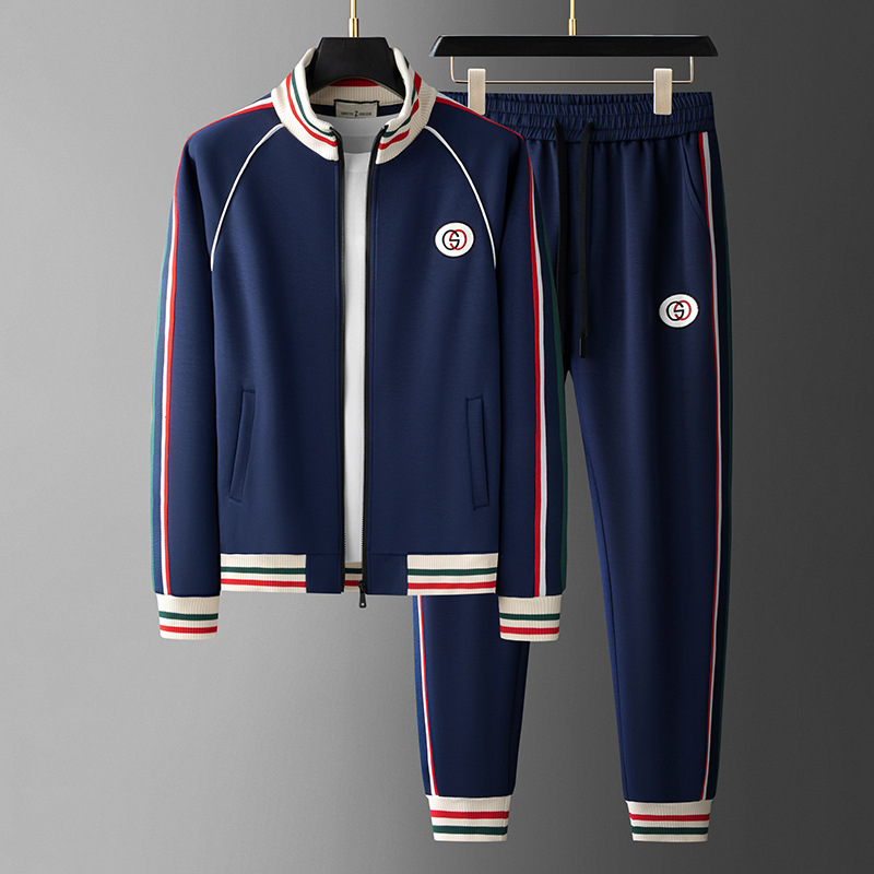 Benedetto | Survêtement homme haut de gamme – Coupe ajustée, décontracté et loungewear, bleu marine/beige