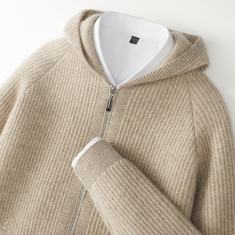 Delyan | Luxe kasjmier hoodie voor heren – Zachte, warme jas met capuchon en ritssluiting