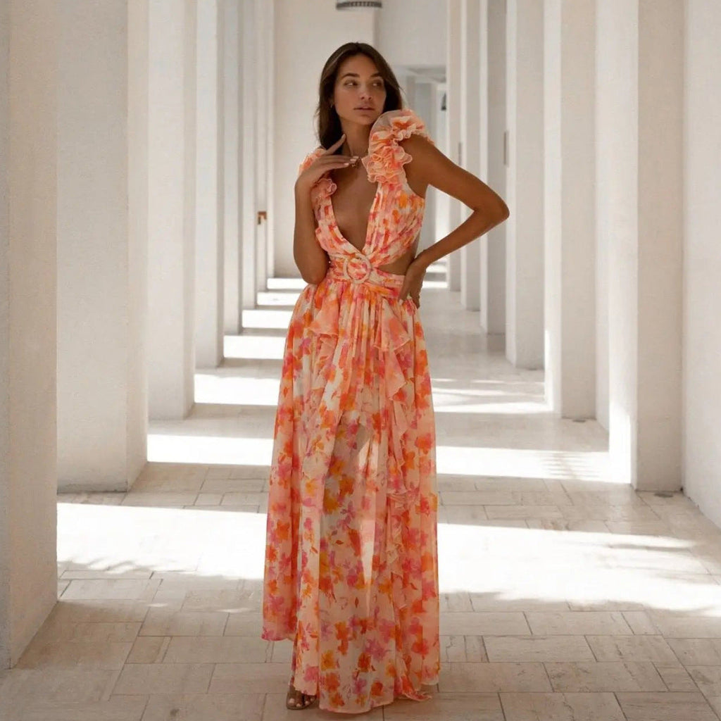 Liana | Maxi-jurk met bloemenprint voor dames – boho elegante lange zomerjurk