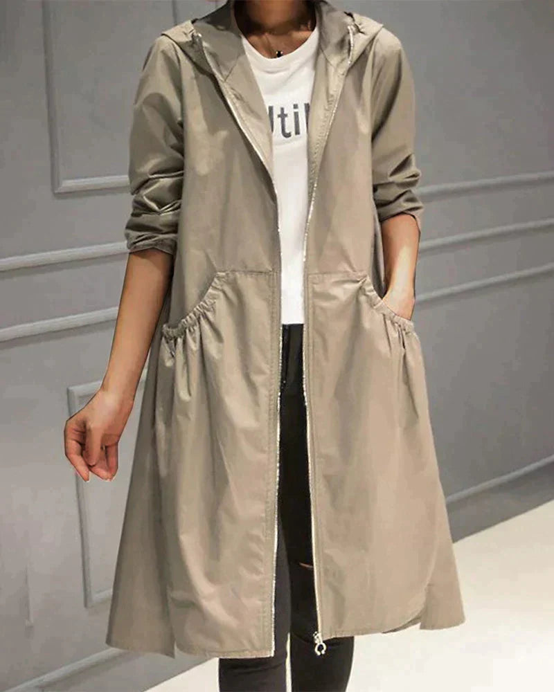 Olaris | Imperméable élégant pour femme - Trench-coat léger, coupe-vent, à capuche, idéal par temps humide