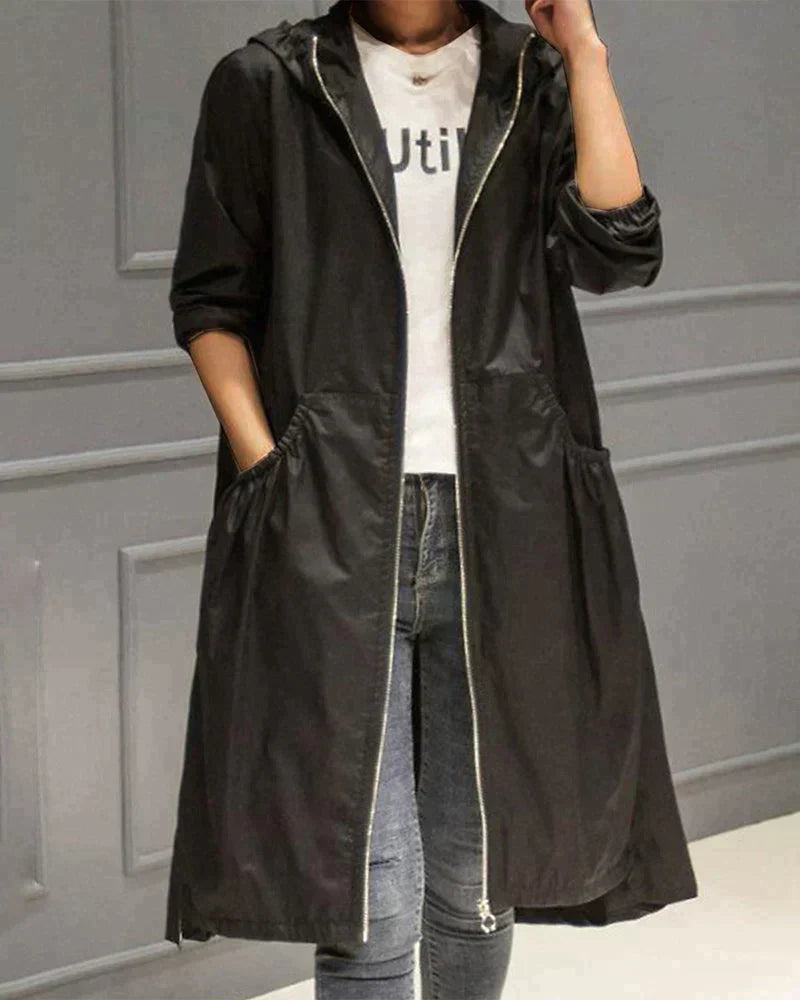 Olaris | Imperméable élégant pour femme - Trench-coat léger, coupe-vent, à capuche, idéal par temps humide