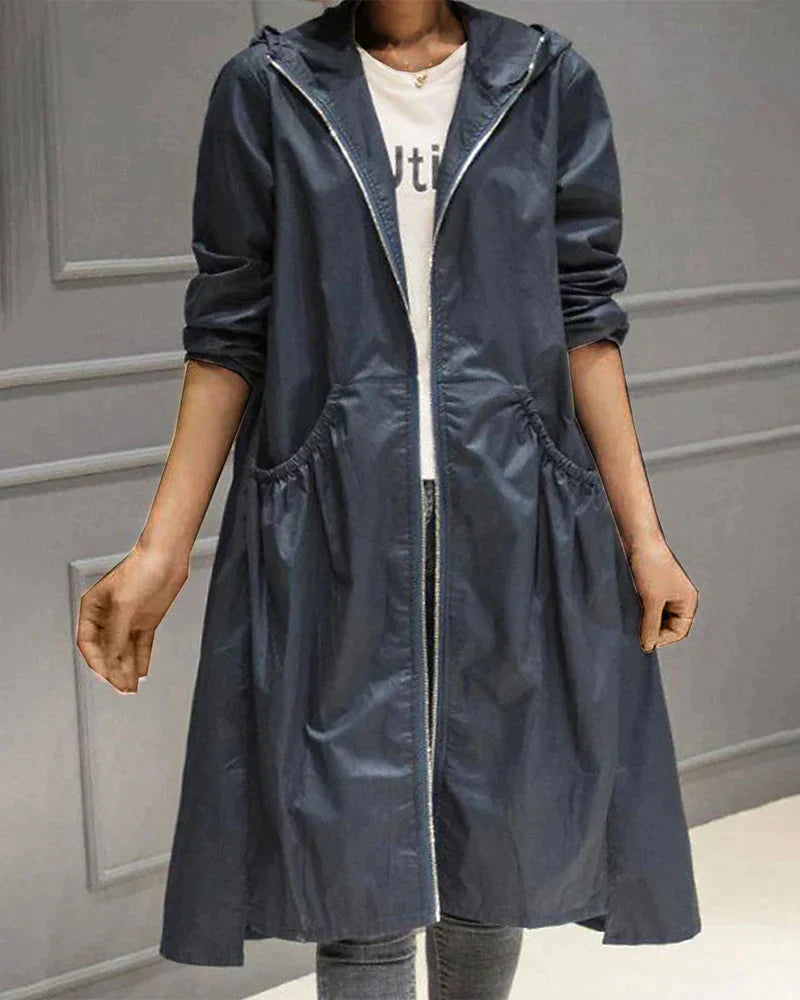 Olaris | Imperméable élégant pour femme - Trench-coat léger, coupe-vent, à capuche, idéal par temps humide