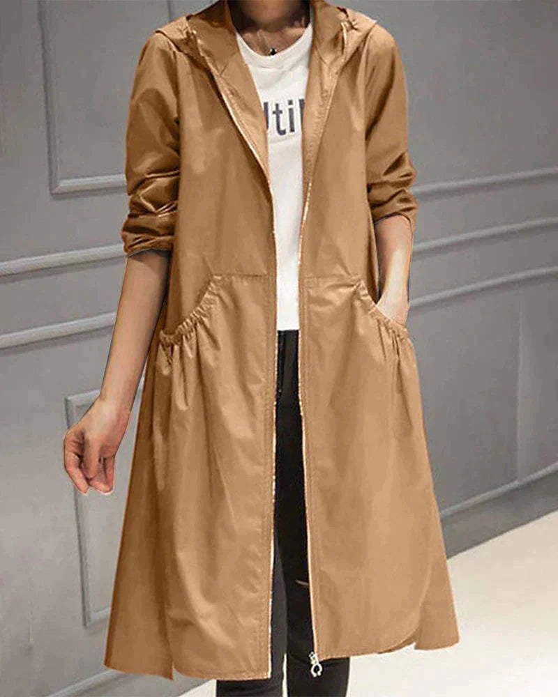 Olaris | Imperméable élégant pour femme - Trench-coat léger, coupe-vent, à capuche, idéal par temps humide