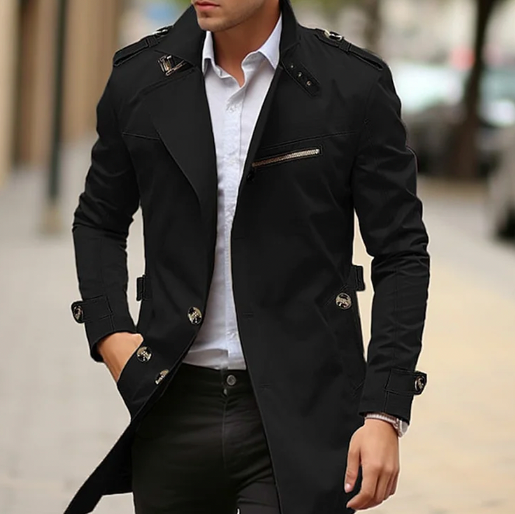 Emrik | Klassischer Herren-Trenchcoat – Reverskragen, schmal geschnittener langer Mantel, leichte, formelle Oberbekleidung