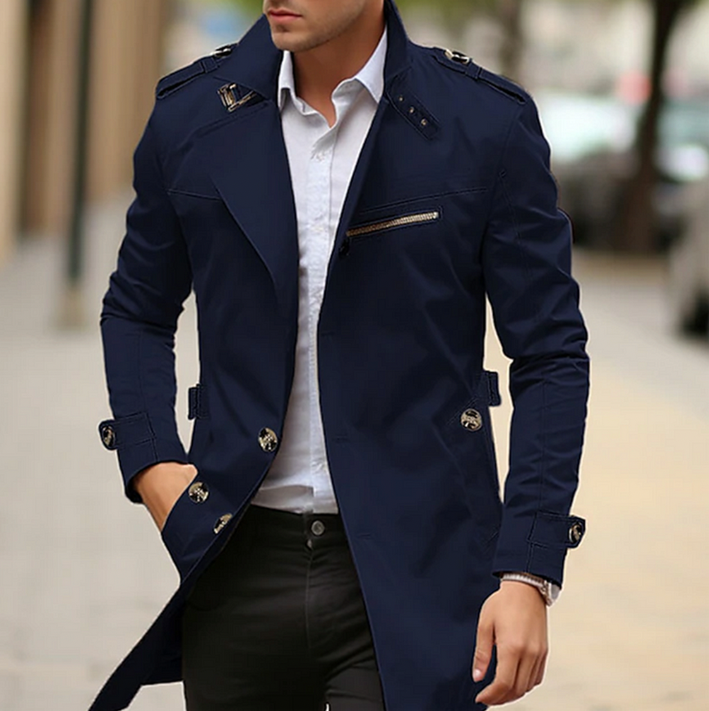 Emrik | Klassischer Herren-Trenchcoat – Reverskragen, schmal geschnittener langer Mantel, leichte, formelle Oberbekleidung