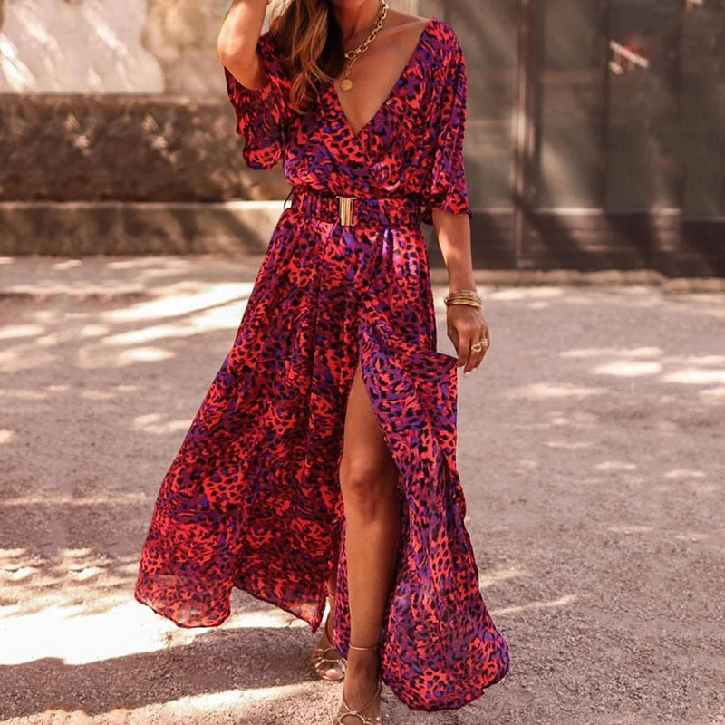 Samirae | Wikkel Maxi Jurk voor Dames – Elegante Lange Mouw Jurk tot op de Grond