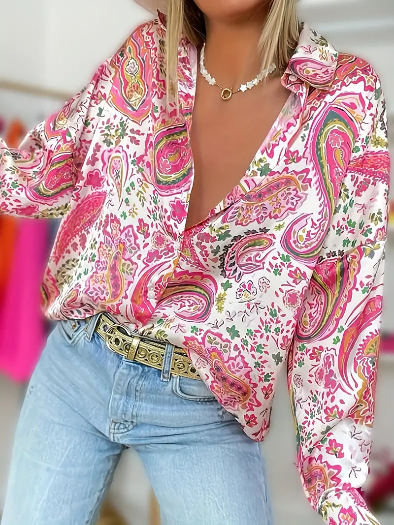 Bina | Boho paisley shirt voor dames – lichtgewicht elegant bedrukt shirt met lange mouwen