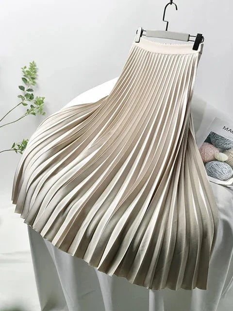 Lunoria | Midi-rok met plooien voor dames – Elegante A-lijnrok met hoge taille