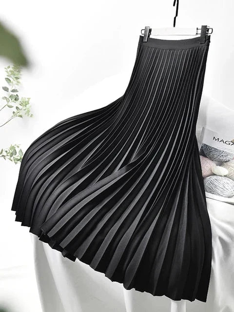 Lunoria | Midi-rok met plooien voor dames – Elegante A-lijnrok met hoge taille