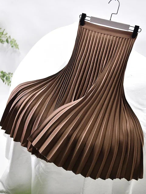 Lunoria | Midi-rok met plooien voor dames – Elegante A-lijnrok met hoge taille