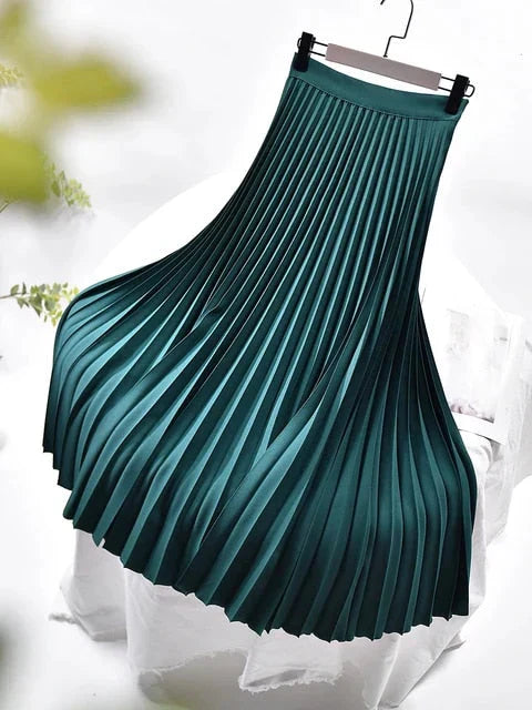 Lunoria | Midi-rok met plooien voor dames – Elegante A-lijnrok met hoge taille