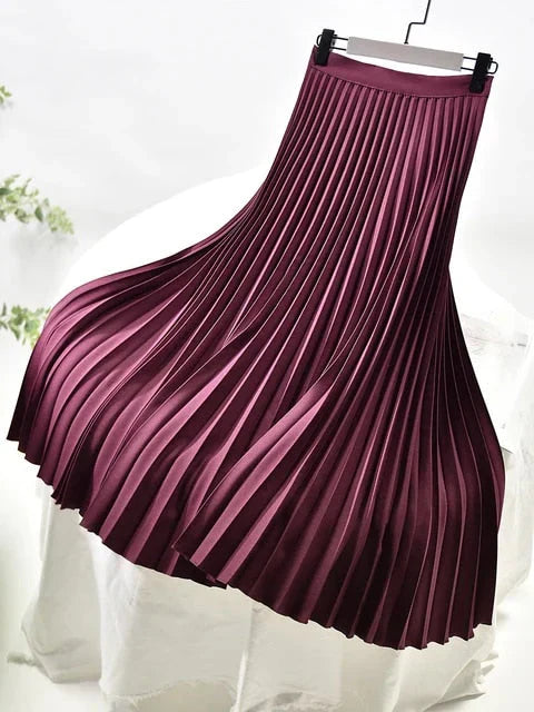 Lunoria | Midi-rok met plooien voor dames – Elegante A-lijnrok met hoge taille