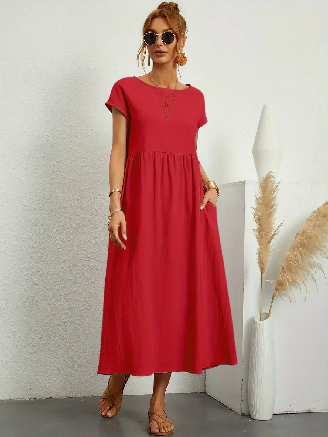 Quorina | Dames Zomer Midi Jurk – Losvallend, Comfortabel en Chic Casual Kledingstuk