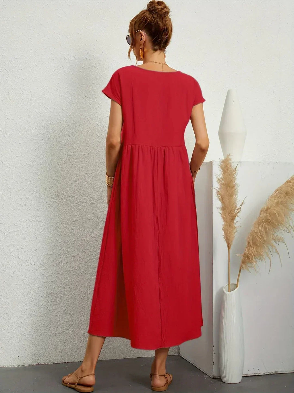 Quorina | Dames Zomer Midi Jurk – Losvallend, Comfortabel en Chic Casual Kledingstuk