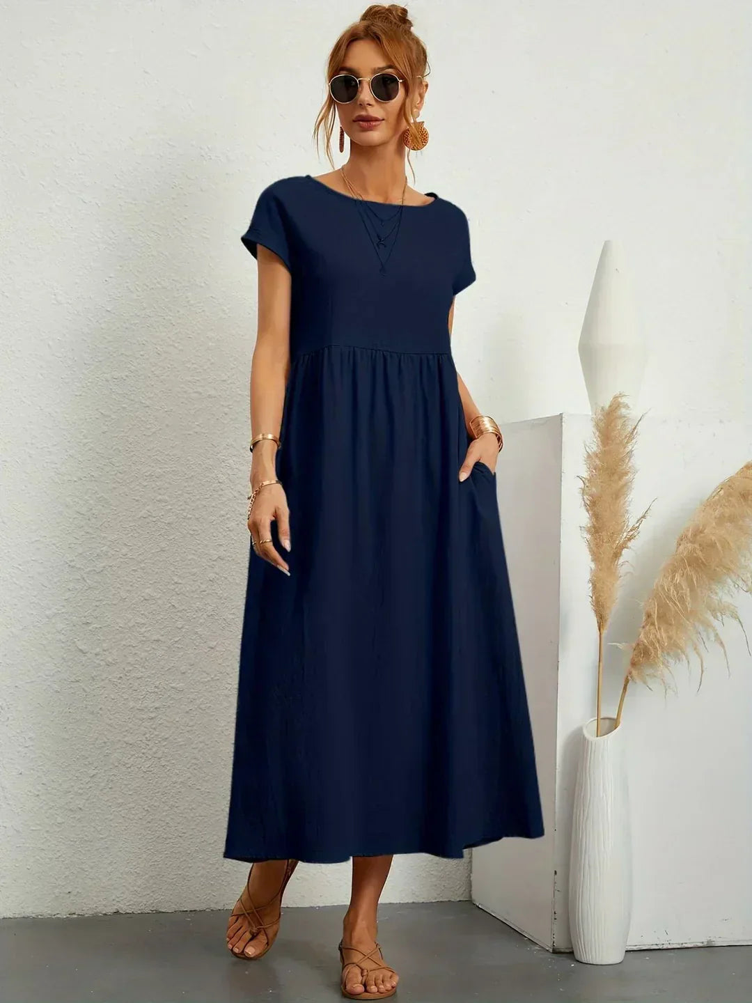 Quorina | Dames Zomer Midi Jurk – Losvallend, Comfortabel en Chic Casual Kledingstuk