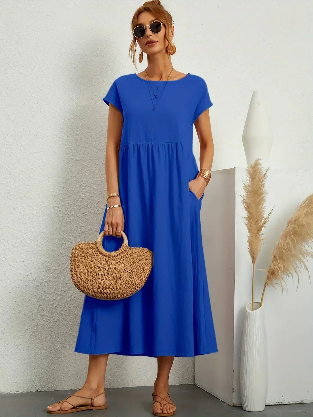 Quorina | Dames Zomer Midi Jurk – Losvallend, Comfortabel en Chic Casual Kledingstuk