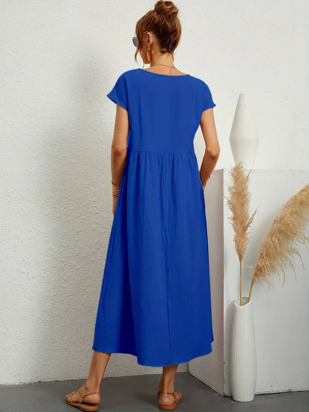Quorina | Dames Zomer Midi Jurk – Losvallend, Comfortabel en Chic Casual Kledingstuk