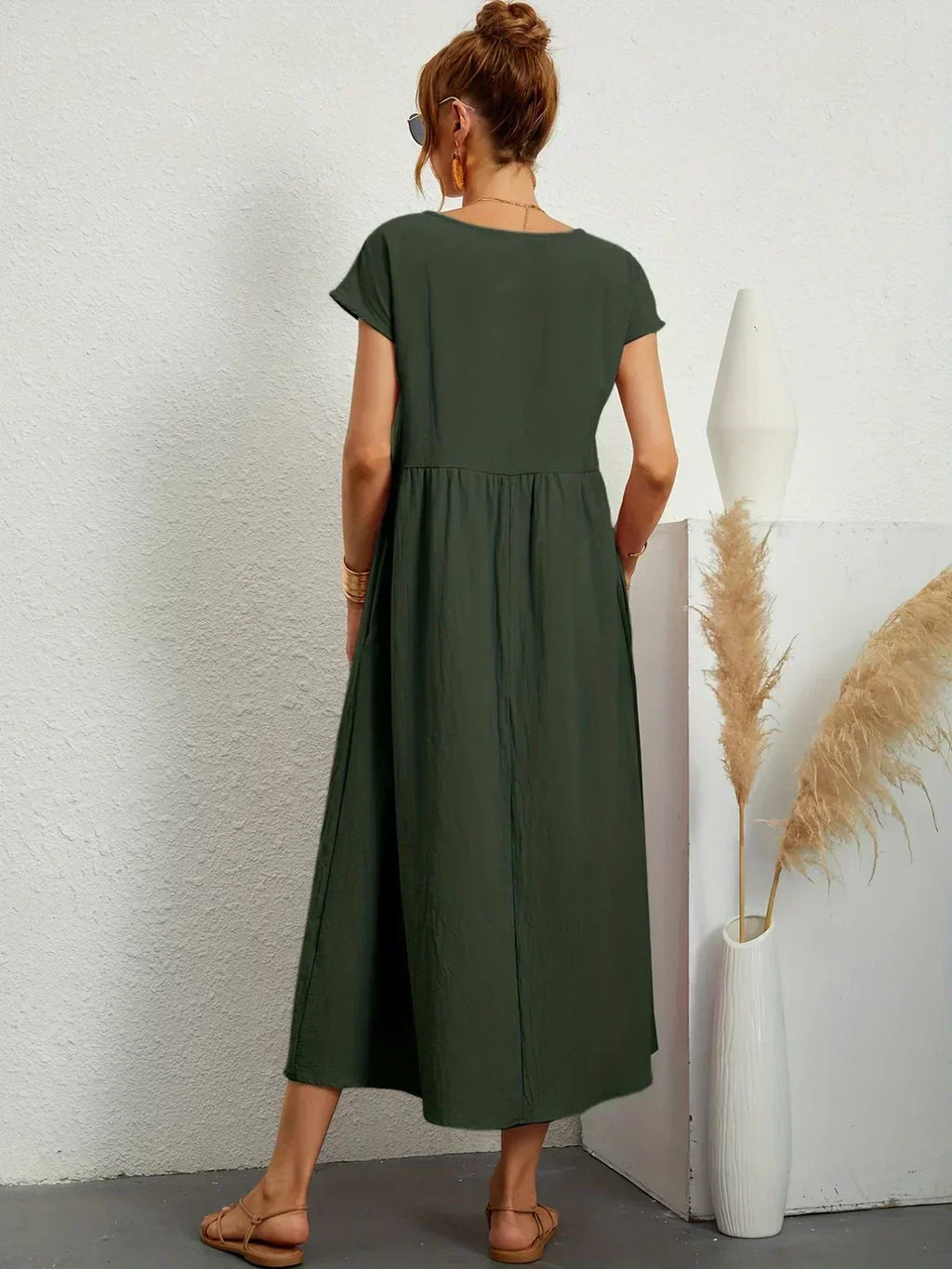 Quorina | Dames Zomer Midi Jurk – Losvallend, Comfortabel en Chic Casual Kledingstuk