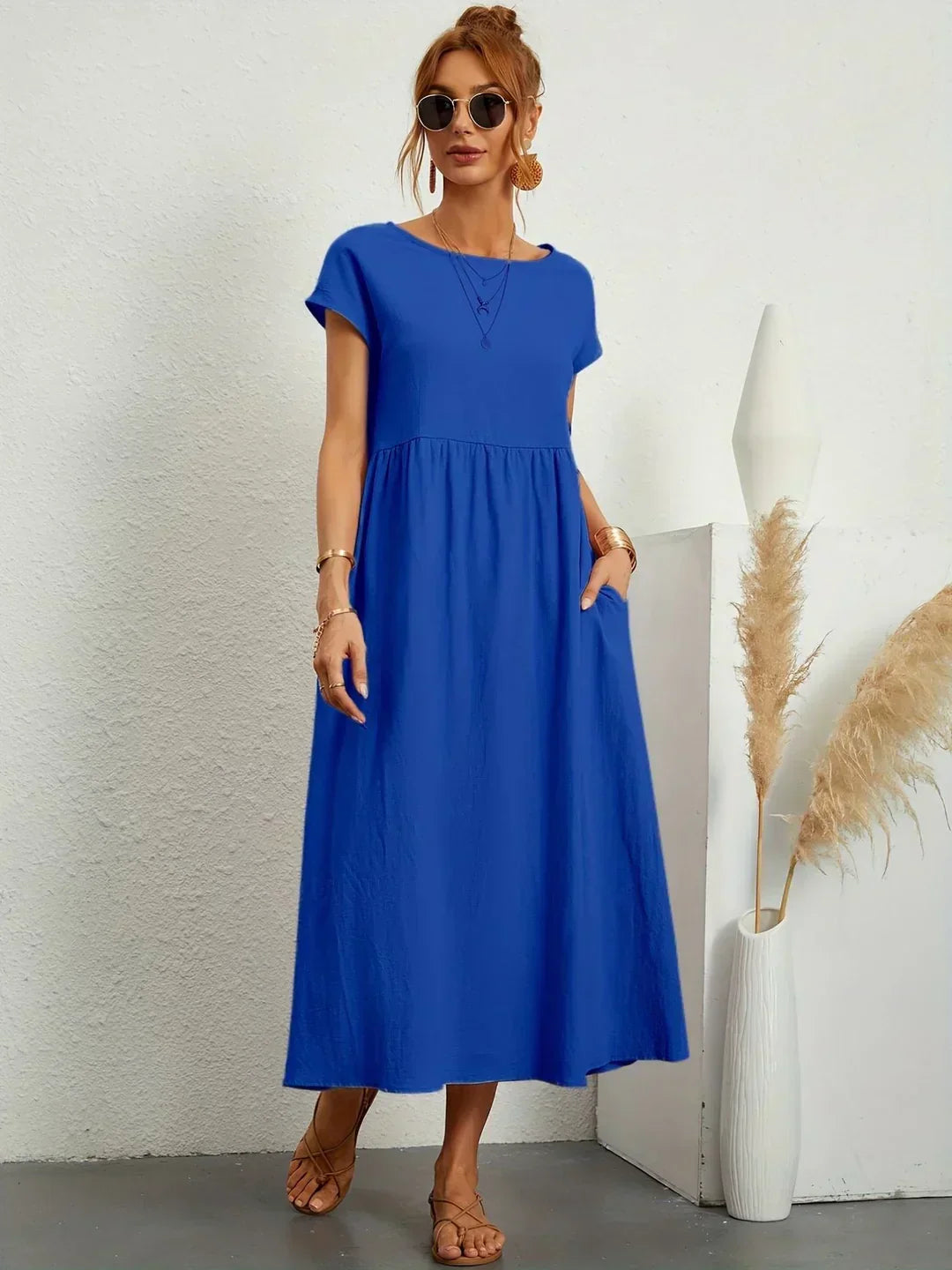 Quorina | Dames Zomer Midi Jurk – Losvallend, Comfortabel en Chic Casual Kledingstuk